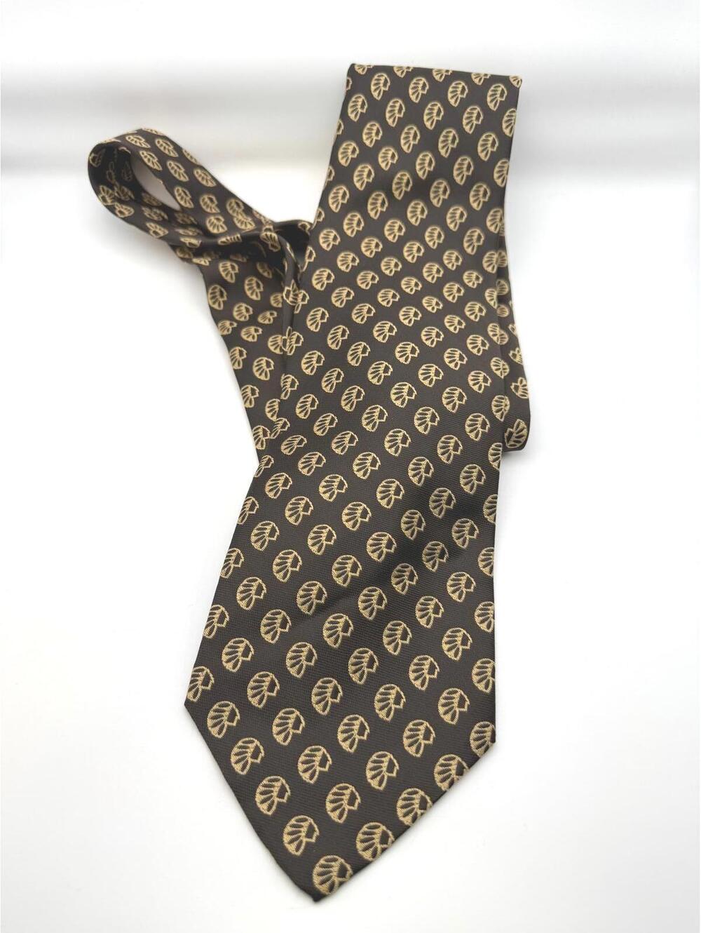 Givenchy Men's Brown Tie with Beige Leaf Pattern Vintage